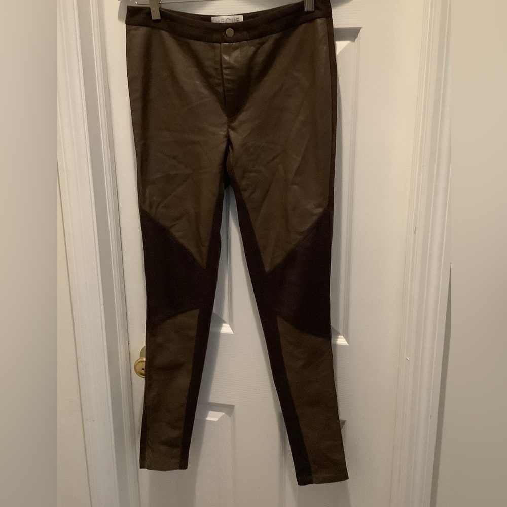 The Cue Cher Qu Brown Lamb Skin Leather Accents Knit Pants Women Size Small